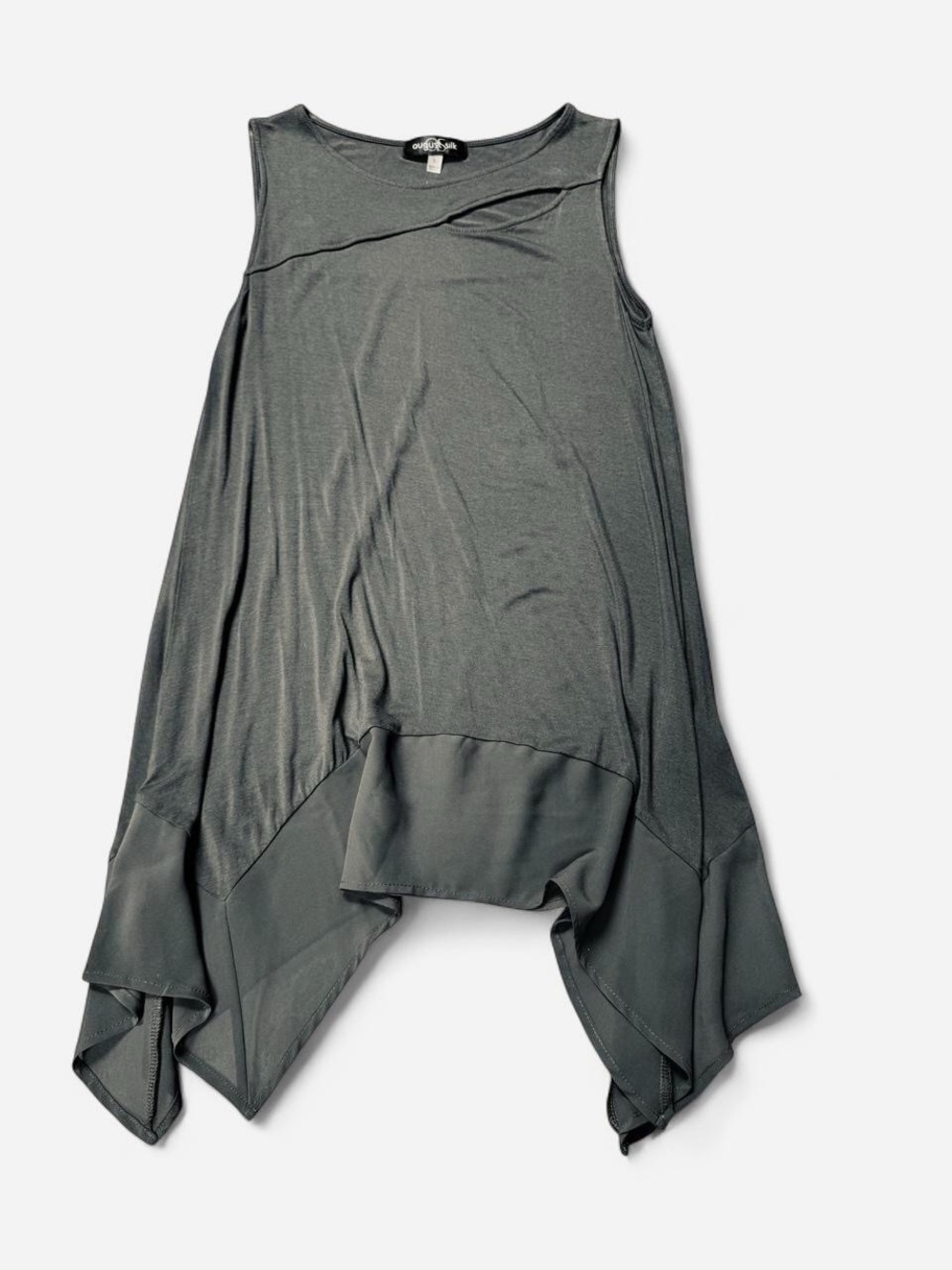 august silk Sleeveless Handkerchief-Hem Tunic - Green
